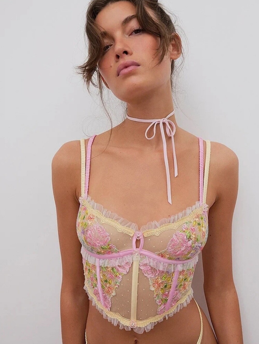 For Love And Lemons Floral Frenzy Embroidered Colorful Bustier Top